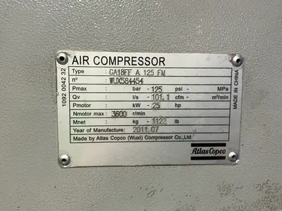Used 2011 ATLAS COPCO GA18FF A 125 FM Miscellaneous MRO Ohio US | HGR 24 #1300801