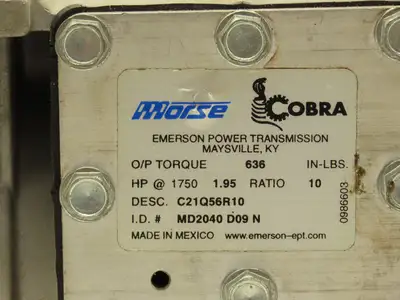 Morse Cobra C21Q56R10 Worm Gearbox 10:1 Reducer 2Hp 175rpm 56C RH Aluminum