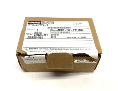 6-6 FFTX-B | Parker  Triple-Lok Tube Fitting, Flare JIC 37 Deg. 3/8" NPT, Long 5PK - New – Open box