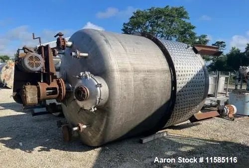 Used – 3,500 Gallon T316 Stainless Steel Reactor – Dimple Jacket, Top Drive, Check Gardin