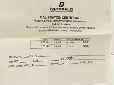 Fairchild T5200-90 Electro Pneumatic Pressure Transducer 1-9VDC 3-15PSIG