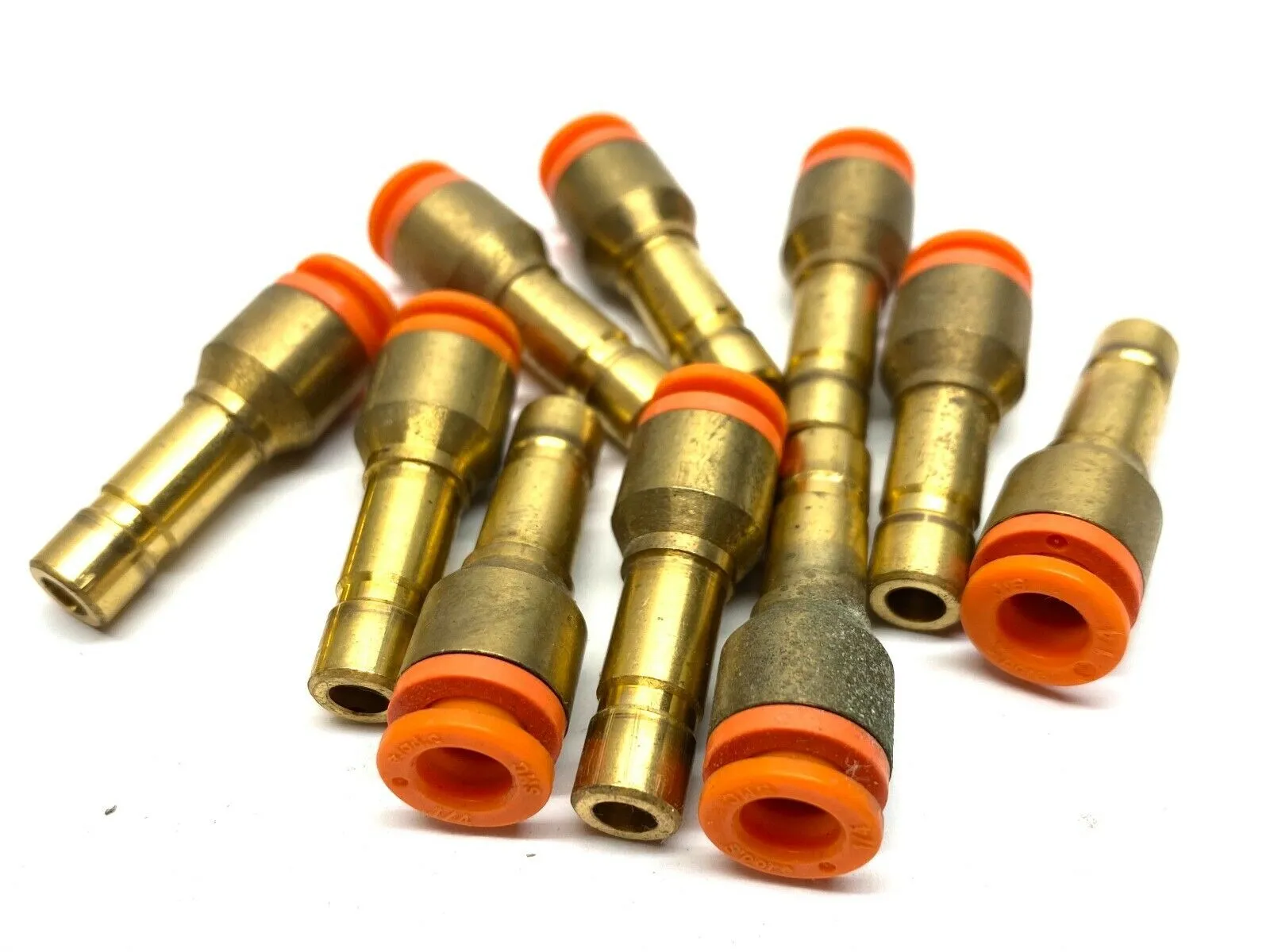 SMC Brass Plug Reducer 5/16" OD x 1/4" Push to Connect LOT OF 10 - Used