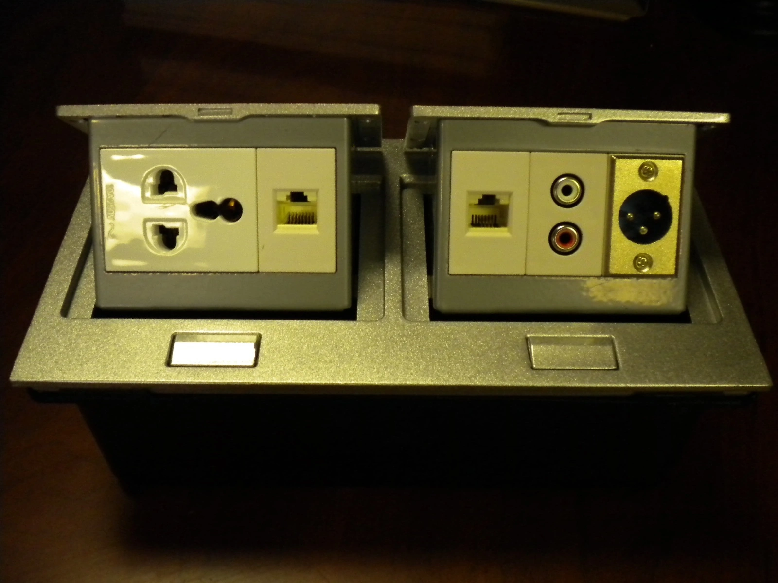 Pop Up Outlet Box -with world adapter outlet, telephone, aux.