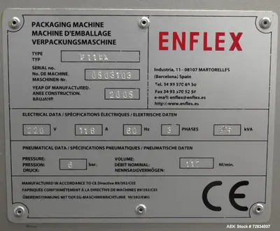 Pre-Owned Enflex Model F11DX Horizontal Form Fill Seal Machine