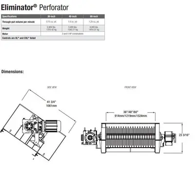 60" WIDE MARATHON MODEL #PERFORATOR FOR PLASTIC BOTTLES & ALUMINUM CANS : STOCK #21935