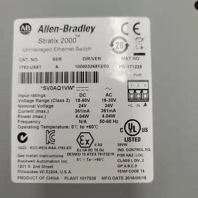 USED ALLEN BRADLEY ALLEN BRADLEY STRATIX 2000 1783-US8T ETHERNET SWITCH
