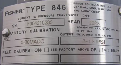 NEW FISHER 846-738-110316 CURRENT PRESSURE TRANSDUCER 846738110316