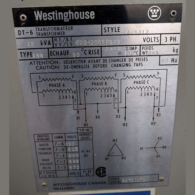 Westinghouse 45 kVA Transformer