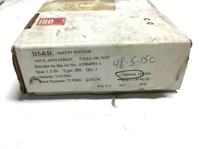 BS&B Safety Systems A7004993-1 Size 1.5″In Rupture Disc Burst Pressure 75 PSIG