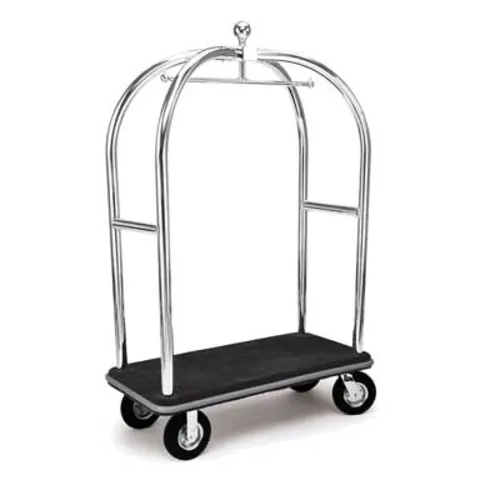 Forbes Industries Birdcage Luggage Cart w/ (2) Push Bars & Carpeted Deck - 48"L x 24"W x 72"H, Polished Steel (2537)