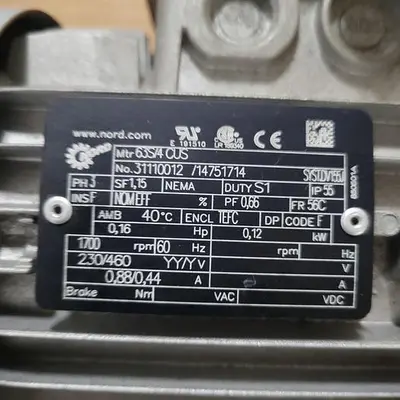 New | in-Stock NORD NORD MOTOR & GEAR BOX MTR: 63S/4CUS 230/460 3 PH 1700 RPM 56C FRAME IP55 RATIO: 600 *NEW* Gearboxes | ND Industrial Surplus #1221398