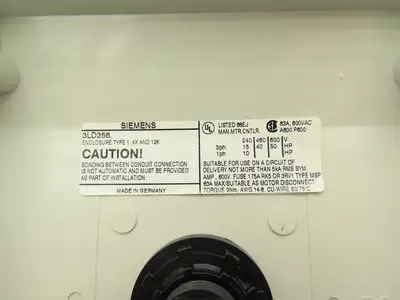 Siemens 3LD2565-1GP51-0US2 Rotary Disconnect Switch 63A 600VAC