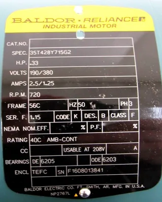 NEW BALDOR 35T428Y715G2 MOTOR 3 PH .5 HP 208-230/460V 850 RPM Z0003222