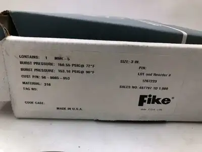 Fike 56-8065-053 3″ 316SS Rupture Disc 160.55/153.16PSIG 72/90°F -NIB