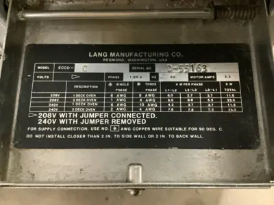 152-0814 Lang Electric Convection Oven