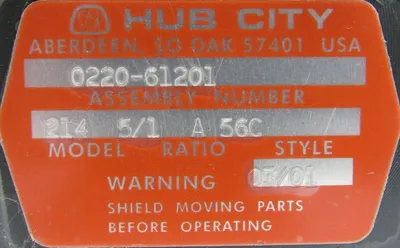 NEW HUB CITY 0220-61201 GEAR REDUCER MODEL 214 RATIO 5/1 022061201