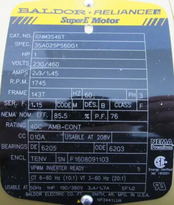 NEW BALDOR ENM3546T MOTOR 1HP 230/460V 1745RPM 143T