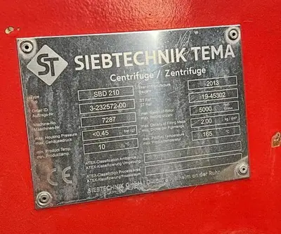 Used 2013 SIEBTECHNIK TEMA SBD-210 Decanter Centrifuges | Solutions 4 Manufacturing #943471