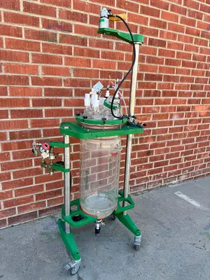 Used CHEMGLASS 50 LITER JACKETED GLASS REACTOR W/ CHEMGLASS AIR DRIVEN STIRRER MOTOR Reactors California US | Equipment Lab #1281329