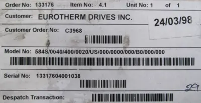 NEW EUROTHERM DRIVES 584S/0040/400/0020/US/000/0000/000/B0/000/000 AC DRIVE