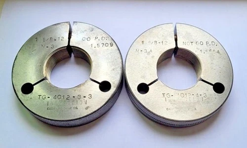 Set of 1-5/8 -12 N-3A GO & NO GO Set Thread Ring Gage GO P.D. 1.5709 NOGO 1.5664