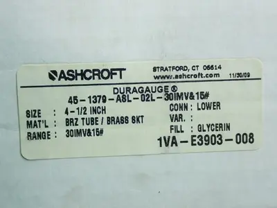New | in-Stock ASHCROFT 451379A8L02L30IMV&15# Miscellaneous MRO | HGR 24 #750946