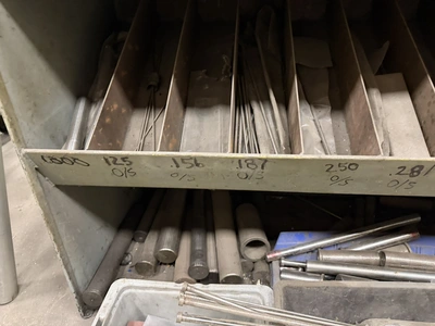 (1) metal rack, 36" wide x 18" deep x 60" tall, with contents of assorted ejector pins.