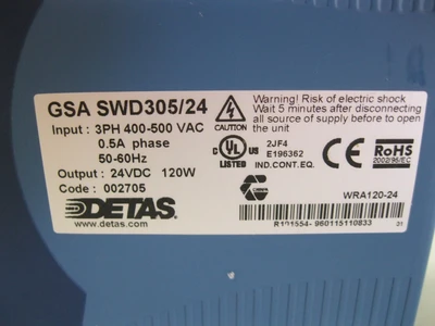 Detas GSA-SWD305/24 Power Supply 24VDC H19