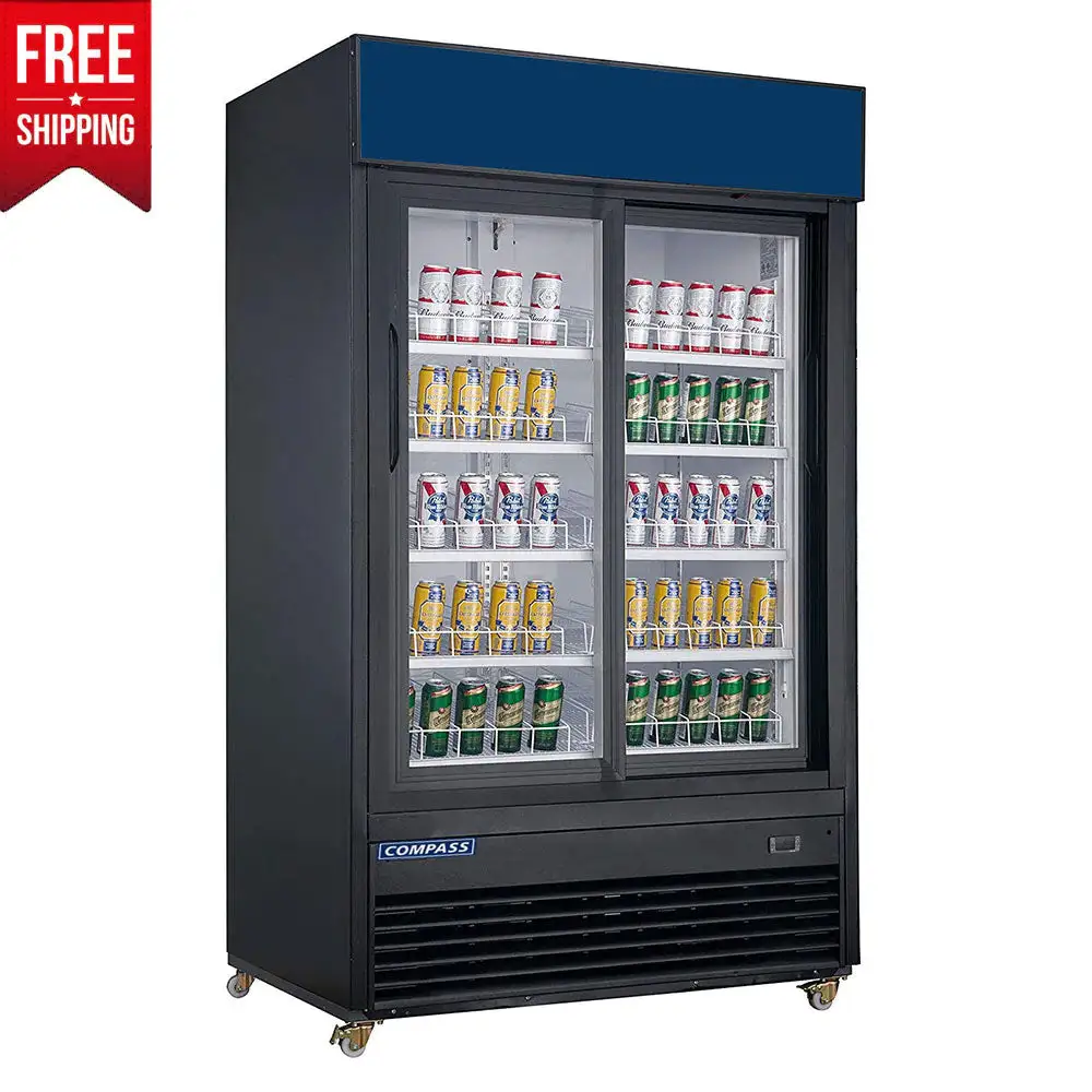 Compass 47.25" Black Sliding Double Door Merchandiser Refrigerator
