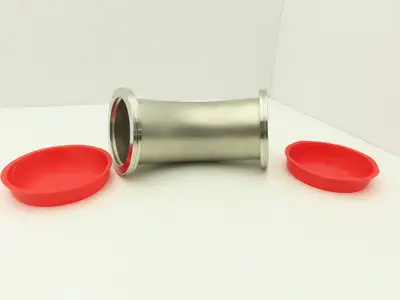 Pfeiffer 2KL-ISO-100-OF ISO-K 45 Radius Elbow Flanges W/Tangents 4" Tube 304 SS