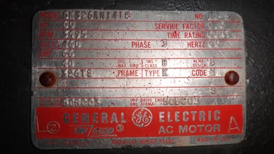 GE 60 hp, 3495 RPM, 460 volt motor