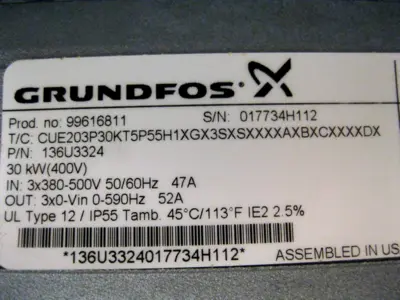NEW Grundfos CUE203P30KT5P55H1XGX3SXSXXXXAXBXCXXXXDX