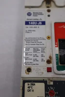 Allen Bradley 140U-J6X3 100A 3P 600V AC 250V DC Circuit Breaker STOCK H1865