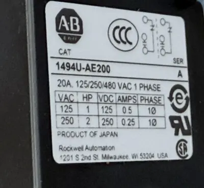 ALLEN BRADLEY 1494U-AE200 DISCONNECT SWITCH 200A SER. A NEW, SURPLUS