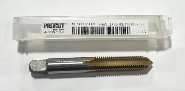 ProCut M10 x 1.25mm HSS Straight Flute Tap, 4 Flute, D5, Tin Coated Plug Tap