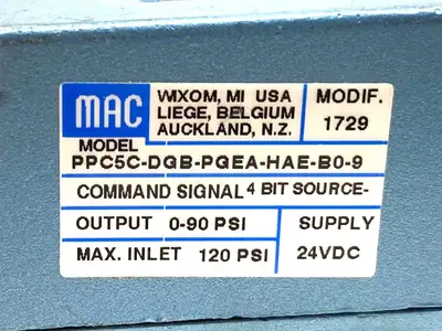 USED MAC VALVES PROPORTIONAL PRESSURE CONTROLLER