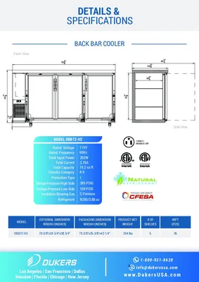 New | in-Stock Dukers New Dukers DBB72-H3 3 Door Bar and Beverage Cooler (Hinge Doors) Bottle Coolers Illinois US | Falcon Restaurant Supply #1376302