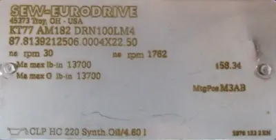 NEW SEW EURODRIVE KT77 AM182 DRN100LM4 GEARMOTOR 3HP 230/460V 58.34:1