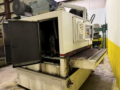 63" MIDWEST AUTOMATION MODEL #N3-6375 3 HEAD WET TYPE BELT DEBURRING GRINDER MACHINE: STOCK 18225