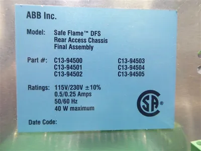 ABB Safe Flame DFS Rear Access Chassis Final Assembly Used