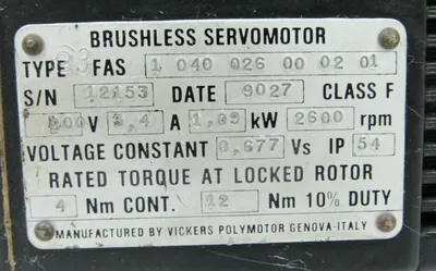NEW VICKERS 1-040-026-00-02-01 260-MTR-KSX BRUSHLESS SERVOMOTOR 1040026000201