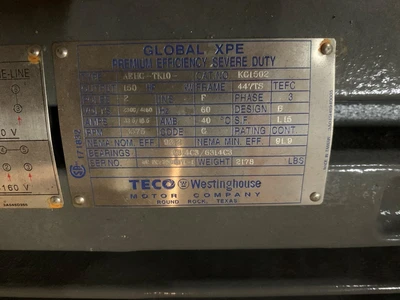 150 HP Westinghouse KG1502/AEHGTK10 motor 3600 RPM, 4160V, 447TS