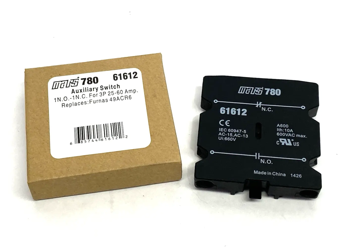USED MARS AUXILIARY SWITCH 1N.O. - 1N.C. FOR 3P 25-60AMP, FURNAS 49ACR6
