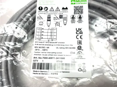 NEW MURRELEKTRONIK CORDSET M12 MALE 0° / M12 FEMALE 90° A-COD.