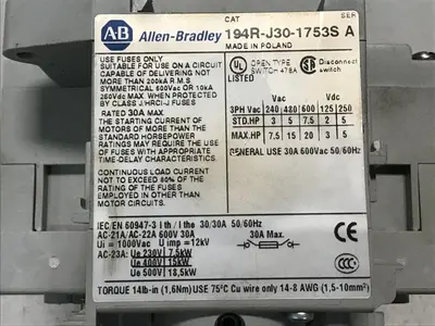 USED ALLEN BRADLEY 194R-J30-1753S