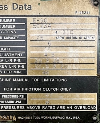 USED 1978 NIAGARA NIAGARA E-90 PRESS