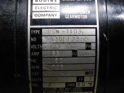 Bodine Electric Company NSH-11D3 Fractional Horsepower Gearmotor 1/50 HP Used