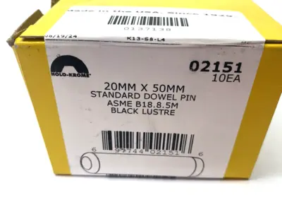 New | in-Stock HOLO-KROME 20mm x 50mm Standard Dowel Pin ASME B18.8.5M BOX OF 10 Pins Michigan US | Maverick Industrial Sales #1391675