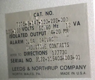 NEW LEEDS & NORTHRUP 7075-3-147-120-202-000 PH ANALYZER 70753147120202000