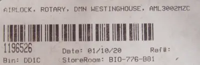 REFURBISHED WESTINGHOUSE AML3002MZC ROTARY VALVE AIRLOCK 230/460V .33HP IDXM7002